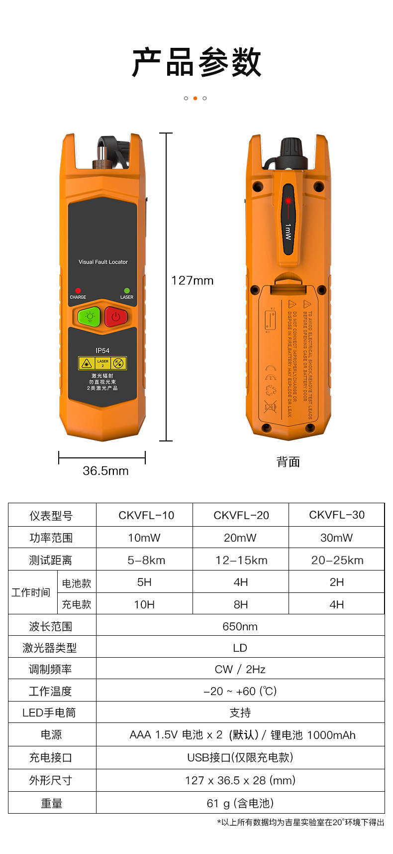 通信汪CKVFL系列可充电红光笔